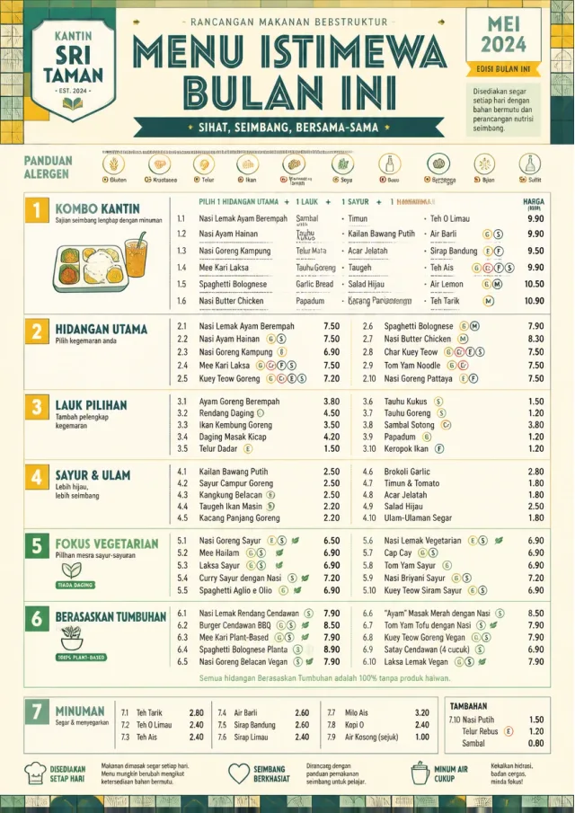 School Canteen monthly-menu menu template preview