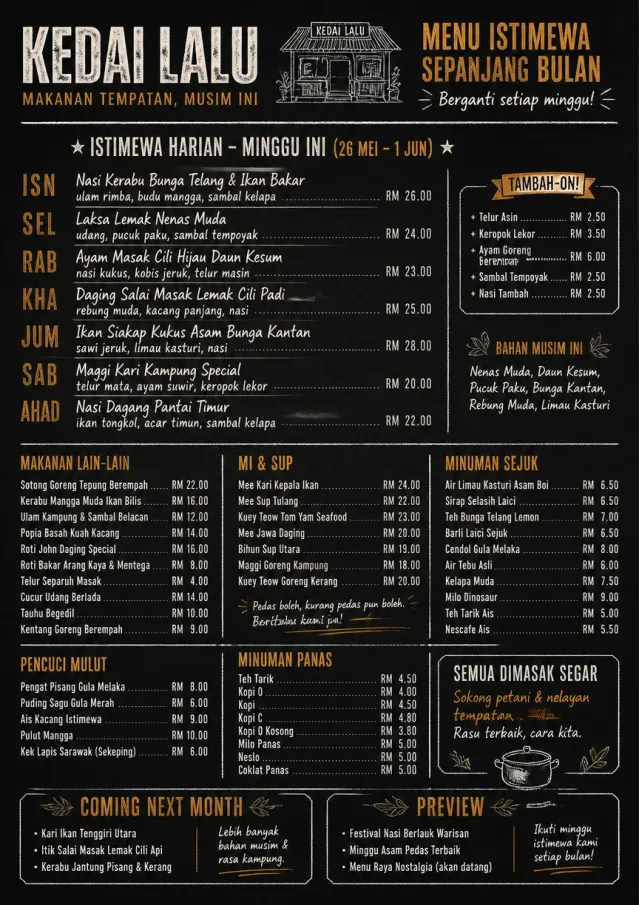 Chalkboard Specials Week monthly-menu menu template preview