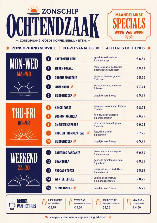 Weekly Board Clean monthly-menu menu template preview