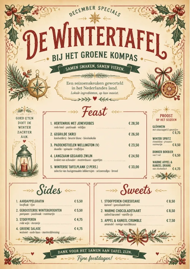 Holiday Table Card monthly-menu menu template preview
