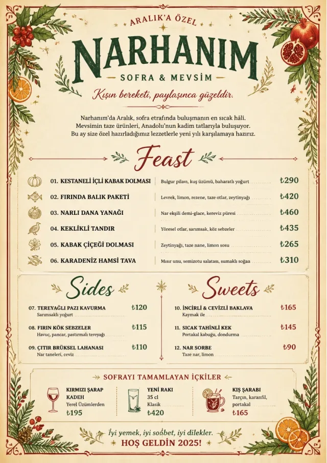 Holiday Table Card monthly-menu menu template preview