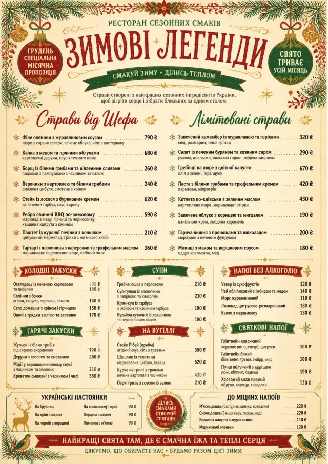 Holiday Festive monthly-menu menu template preview