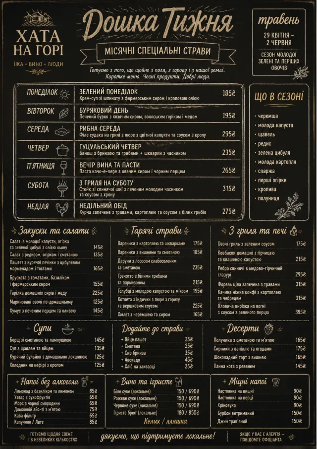 Chalkboard Specials Week monthly-menu menu template preview