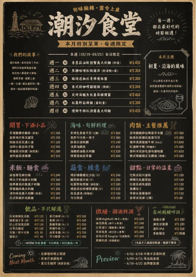 Chalkboard Specials Week monthly-menu menu template preview