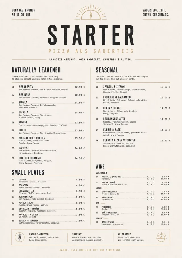 sourdough minimal pizza-menu menu template preview