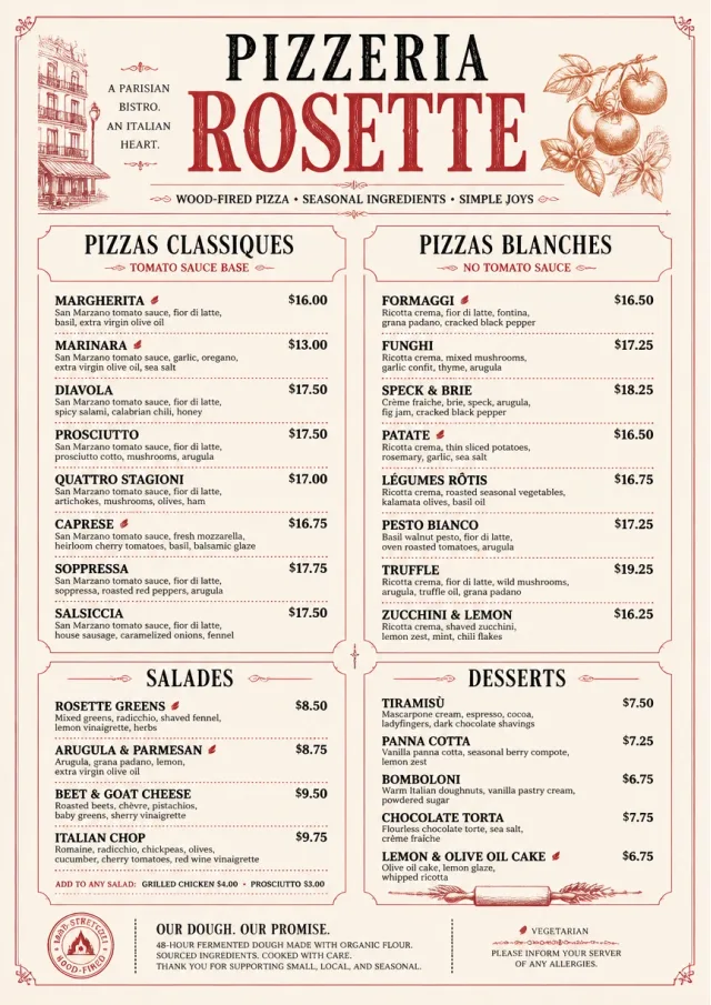 parisian bistro pizza-menu menu template preview