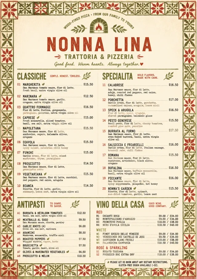 rustic trattoria pizza-menu menu template preview
