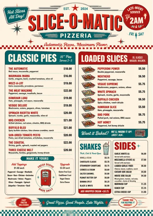 american diner retro pizza-menu menu template preview