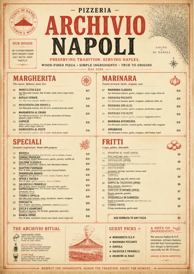 neapolitan archive pizza-menu menu template preview