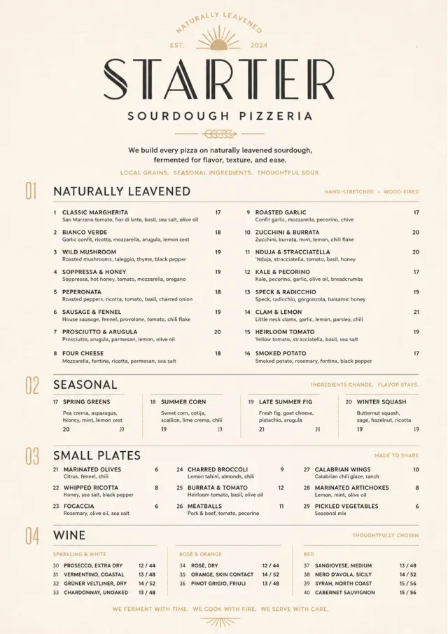 sourdough minimal pizza-menu menu template preview