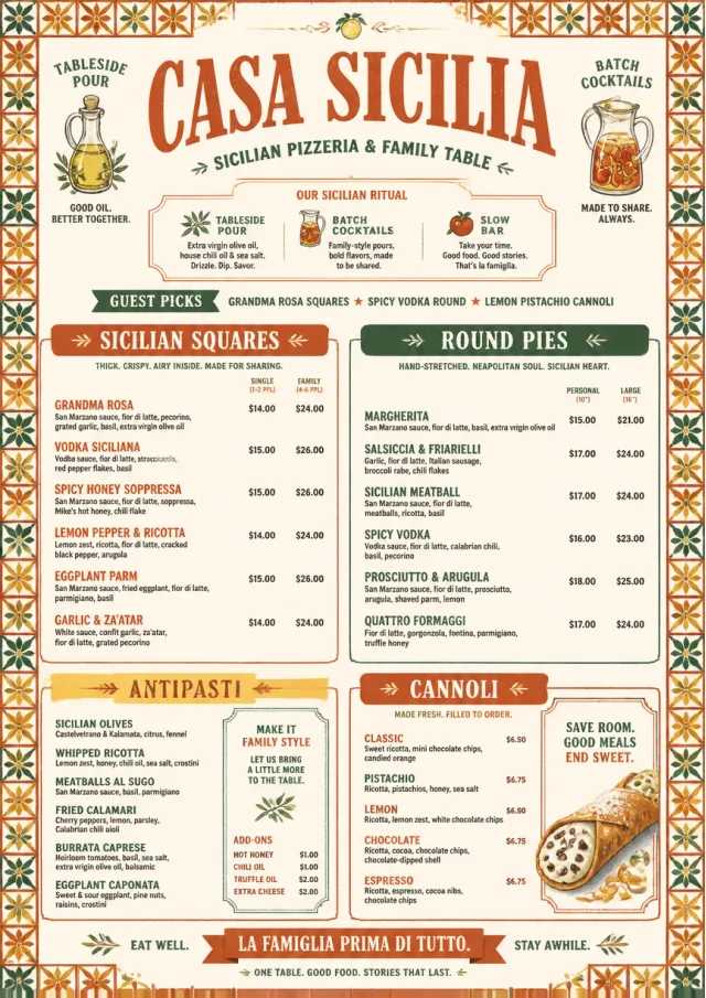 sicilian family table pizza-menu menu template preview
