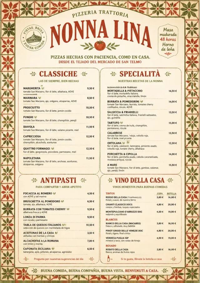 rustic trattoria pizza-menu menu template preview