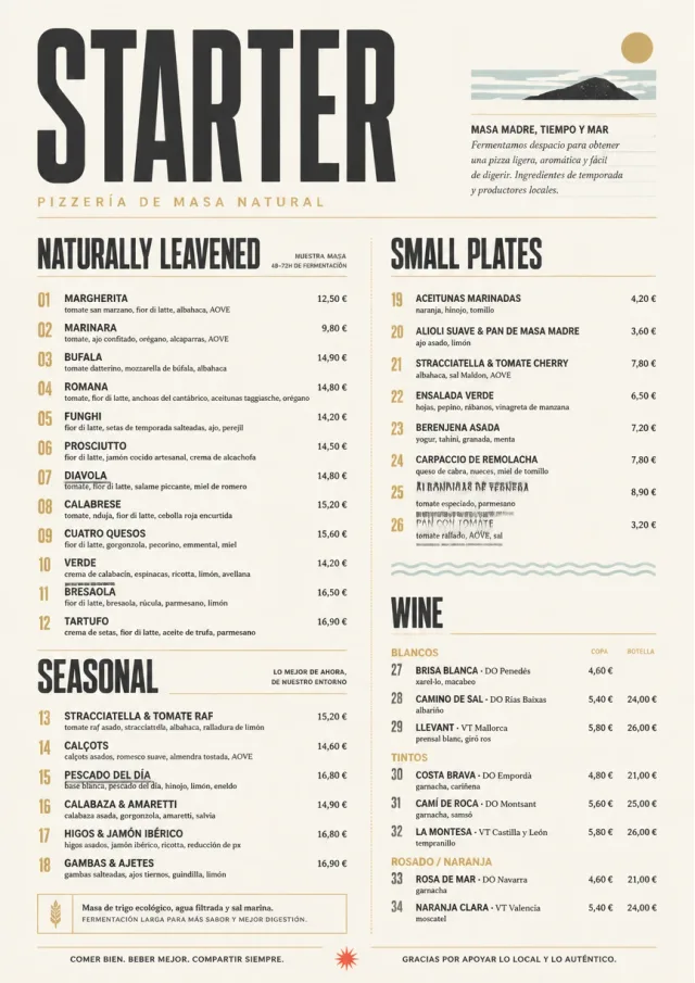 Sourdough Minimal pizza-menu menu template preview