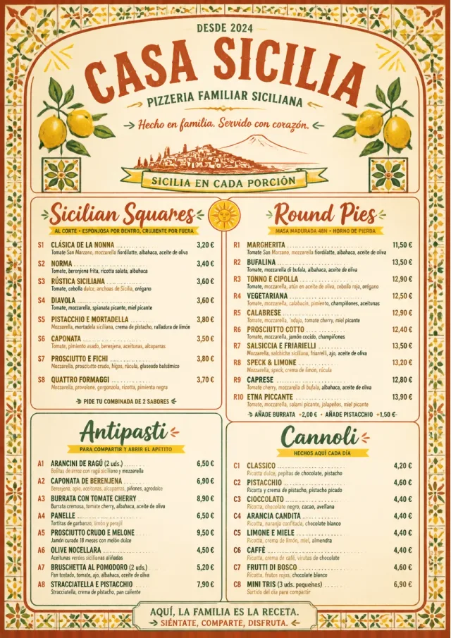 Sicilian Family Table pizza-menu menu template preview