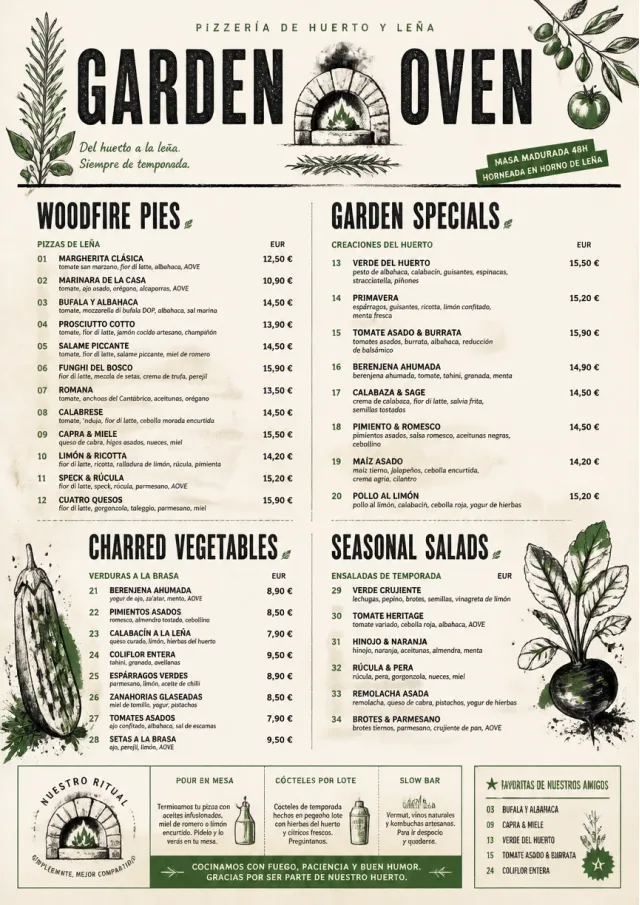 Woodfire Garden pizza-menu menu template preview