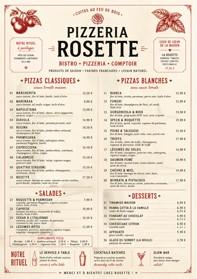 Parisian Bistro pizza-menu menu template preview