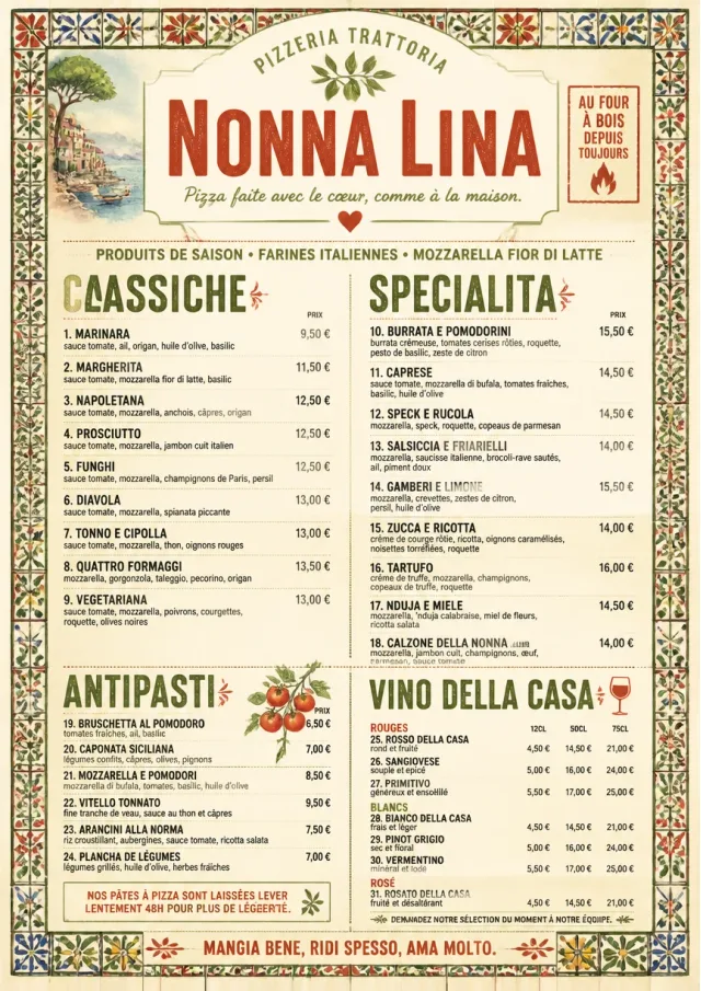 Rustic Trattoria pizza-menu menu template preview