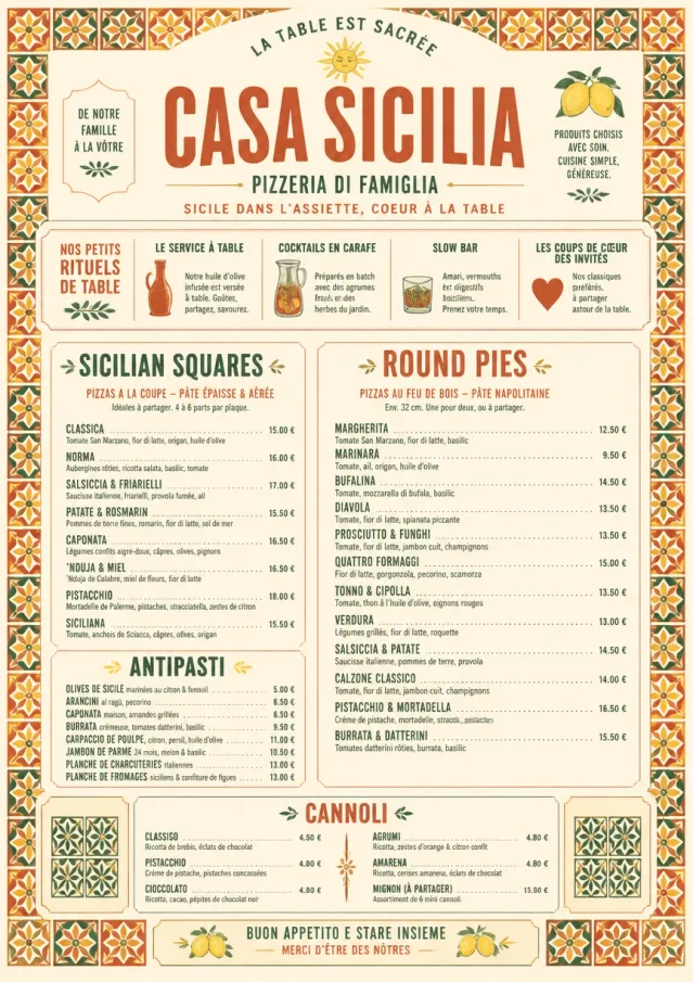 Sicilian Family Table pizza-menu menu template preview