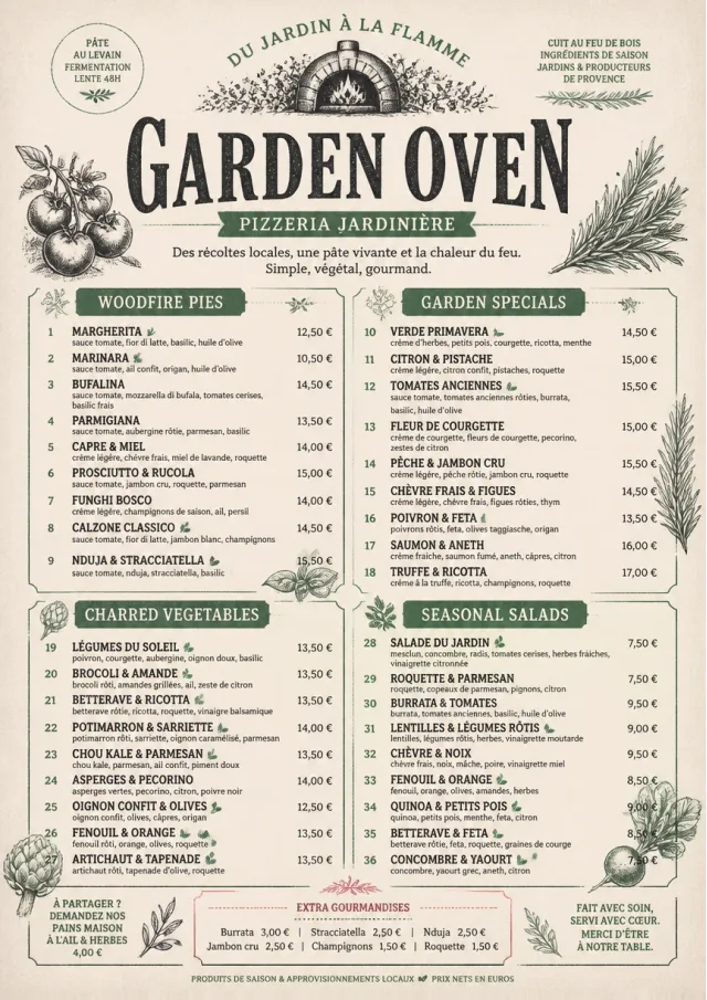 Woodfire Garden pizza-menu menu template preview
