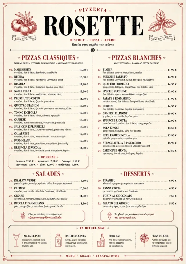 Parisian Bistro pizza-menu menu template preview