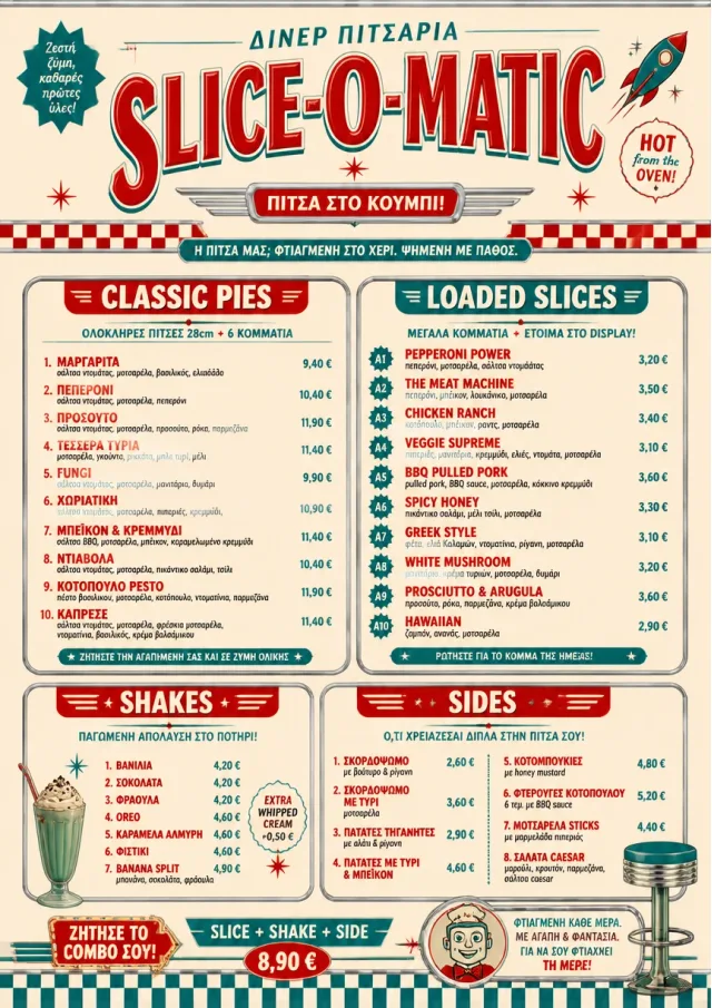 American Diner Retro pizza-menu menu template preview
