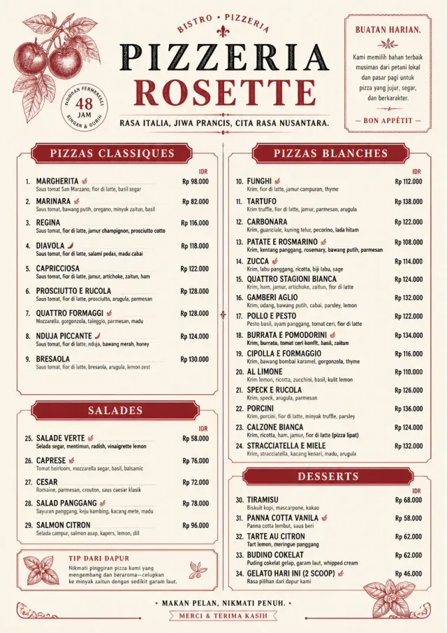Parisian Bistro pizza-menu menu template preview