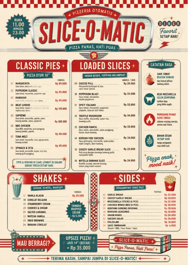 American Diner Retro pizza-menu menu template preview