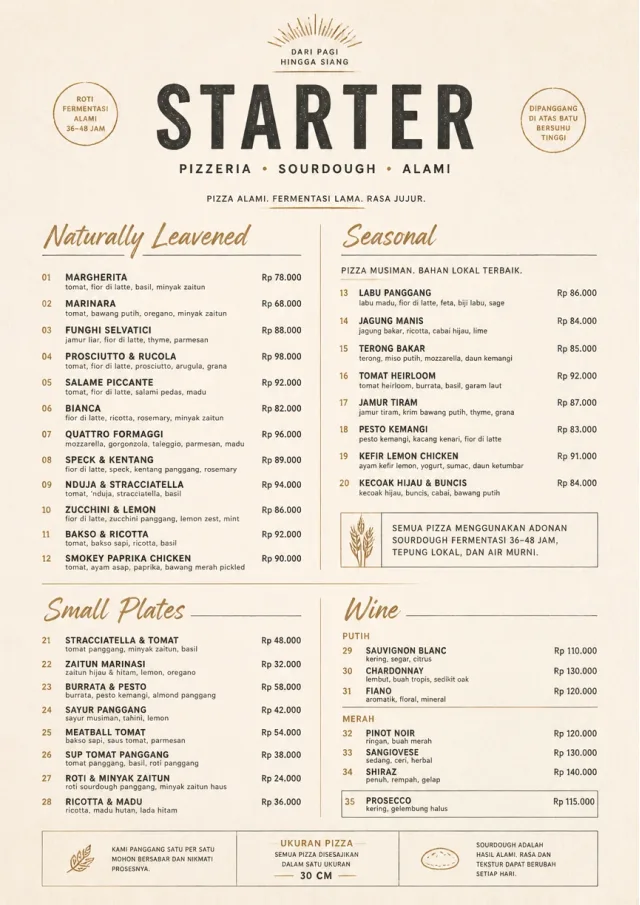 Sourdough Minimal pizza-menu menu template preview