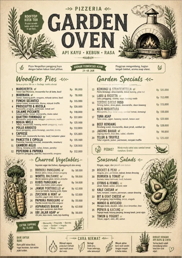 Woodfire Garden pizza-menu menu template preview
