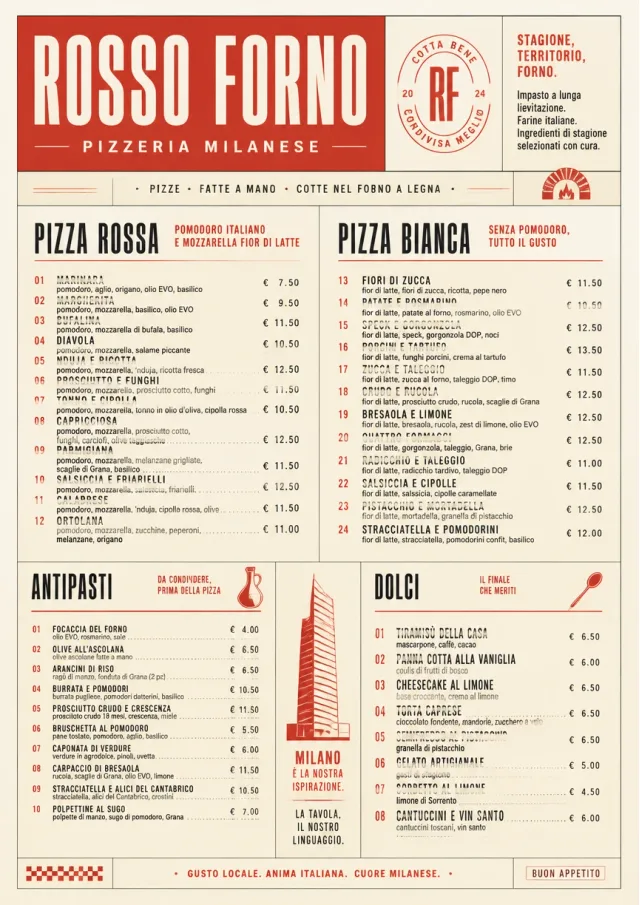 Milanese Modern pizza-menu menu template preview