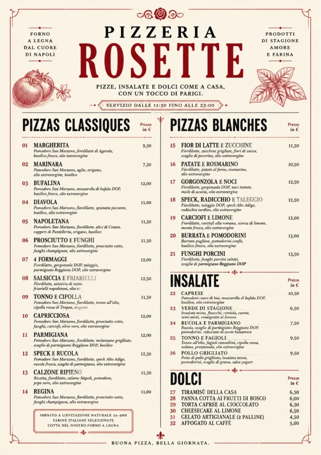 Parisian Bistro pizza-menu menu template preview