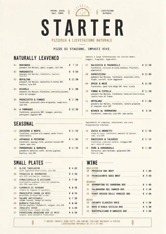 Sourdough Minimal pizza-menu menu template preview