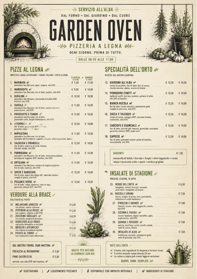 Woodfire Garden pizza-menu menu template preview