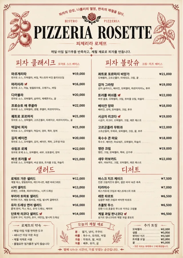 Parisian Bistro pizza-menu menu template preview