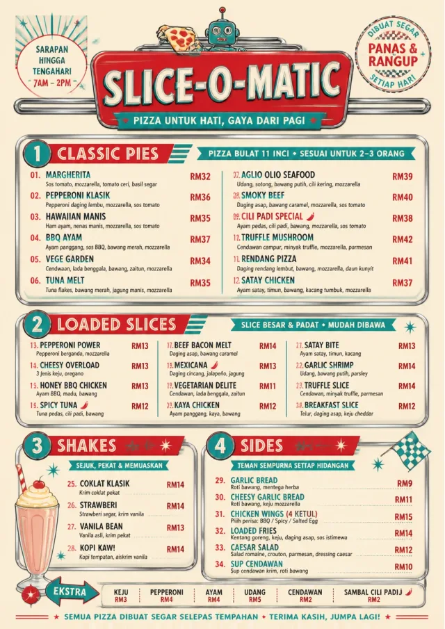 American Diner Retro pizza-menu menu template preview