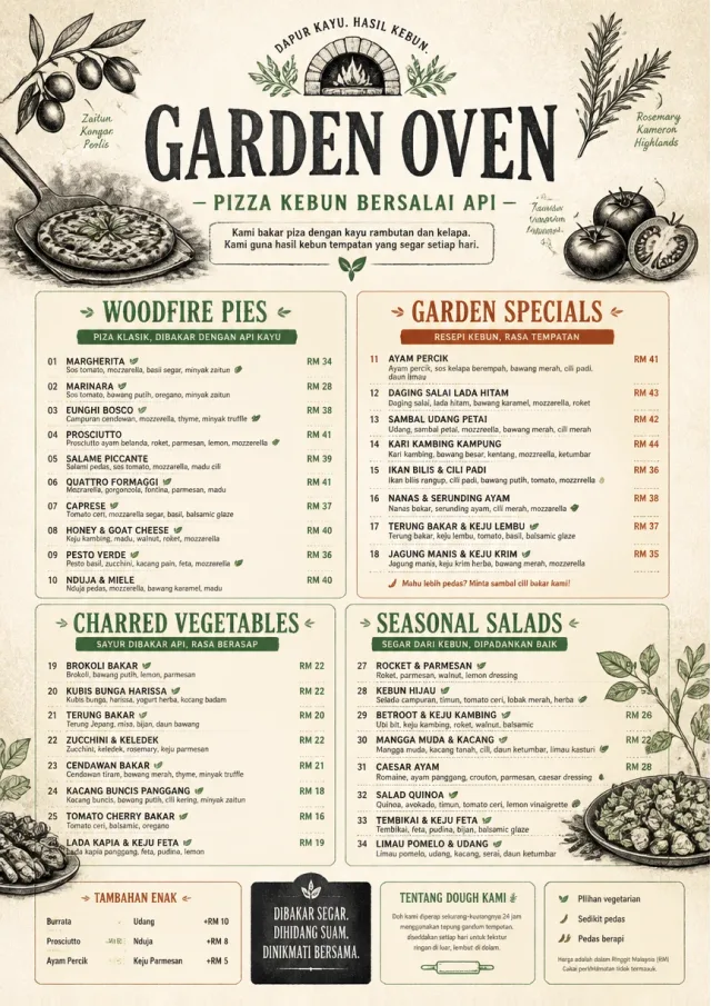 Woodfire Garden pizza-menu menu template preview