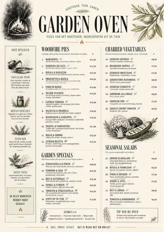 Woodfire Garden pizza-menu menu template preview
