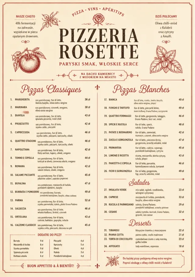 Parisian Bistro pizza-menu menu template preview