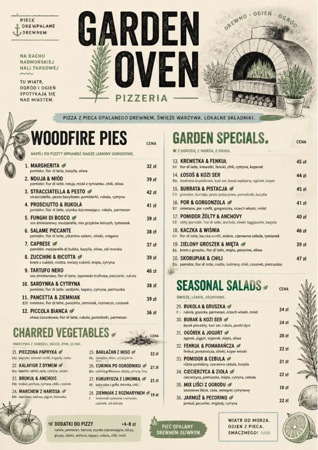 Woodfire Garden pizza-menu menu template preview