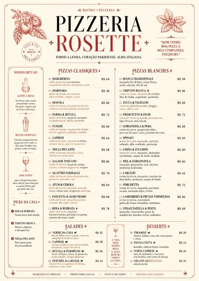 Parisian Bistro pizza-menu menu template preview