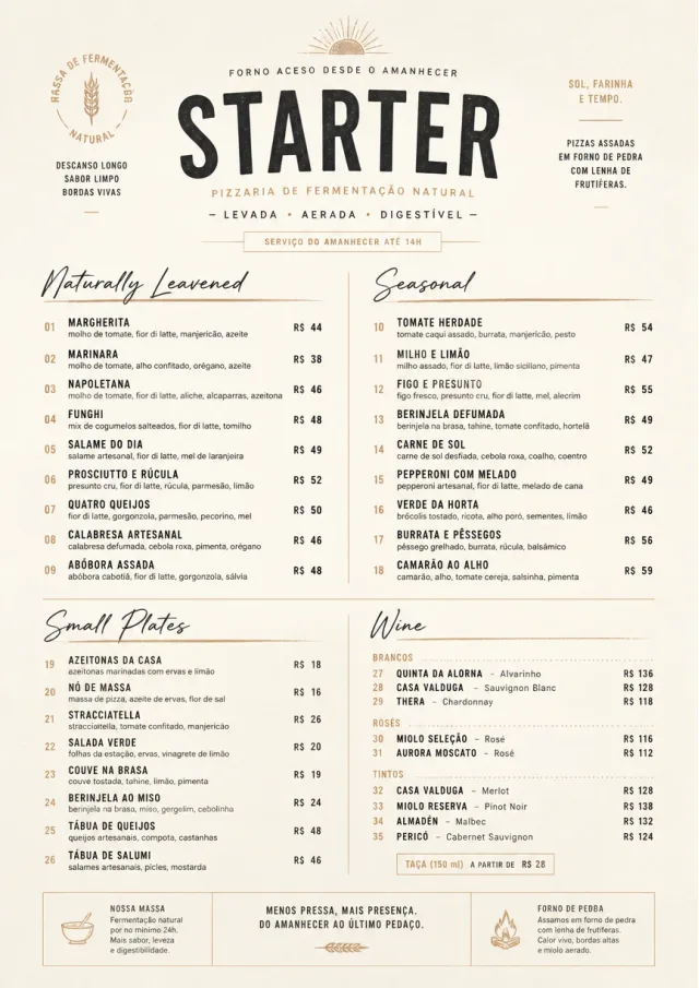 Sourdough Minimal pizza-menu menu template preview