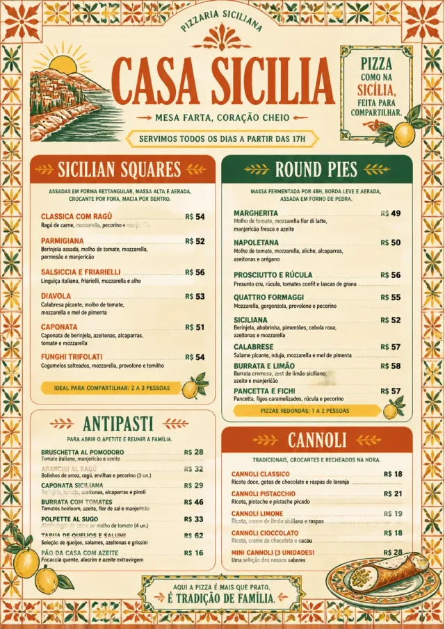 Sicilian Family Table pizza-menu menu template preview