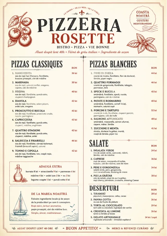 Parisian Bistro pizza-menu menu template preview
