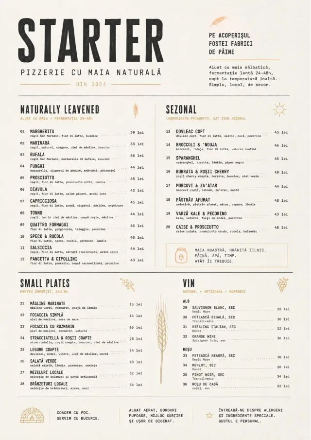 Sourdough Minimal pizza-menu menu template preview
