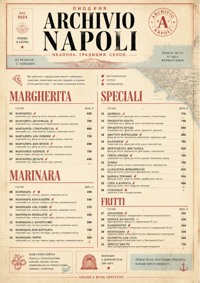 Neapolitan Archive pizza-menu menu template preview