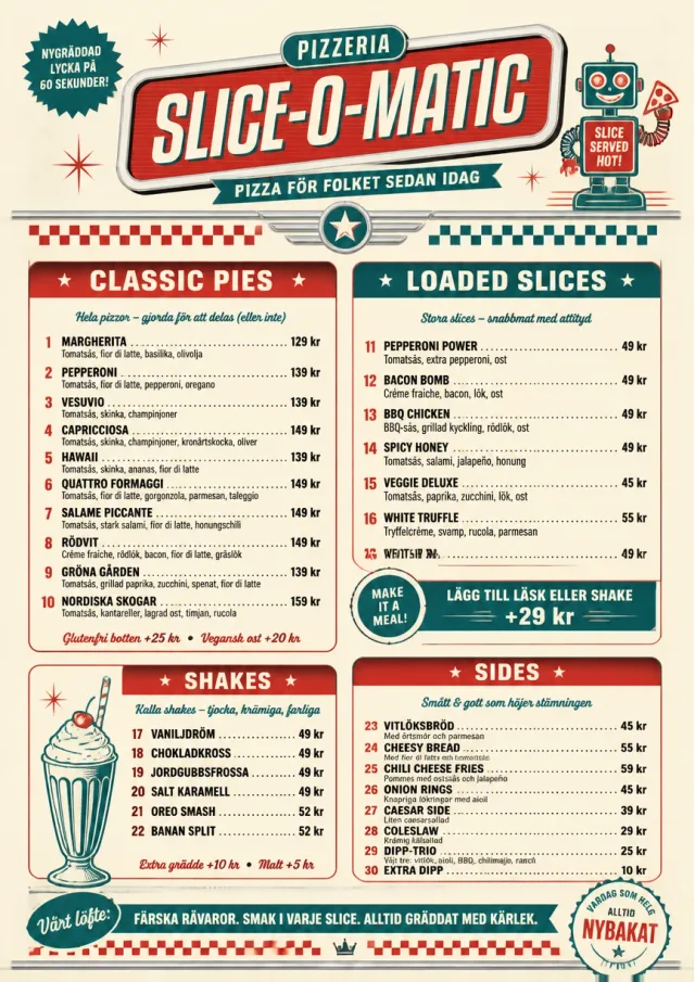 American Diner Retro pizza-menu menu template preview