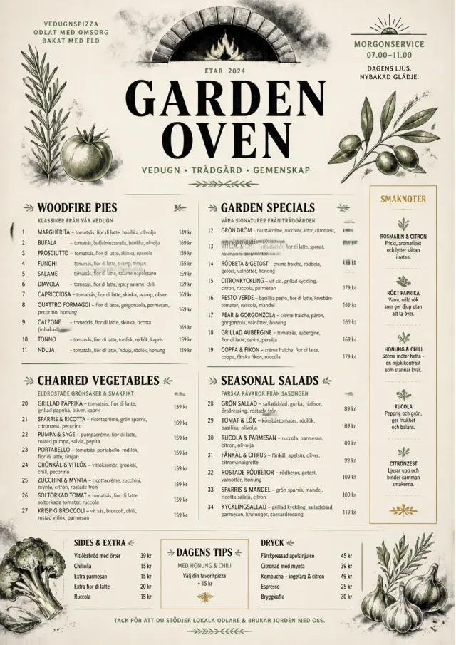 Woodfire Garden pizza-menu menu template preview