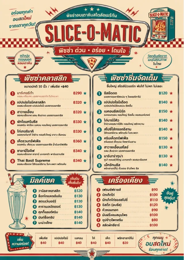 American Diner Retro pizza-menu menu template preview