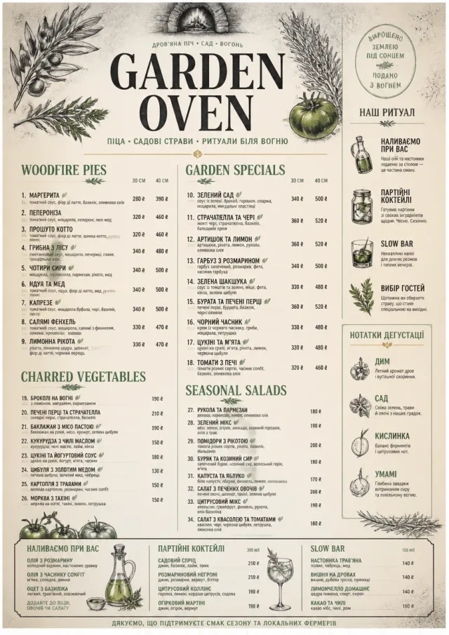 Woodfire Garden pizza-menu menu template preview