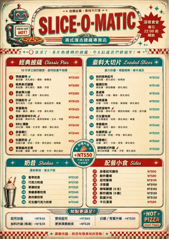 American Diner Retro pizza-menu menu template preview